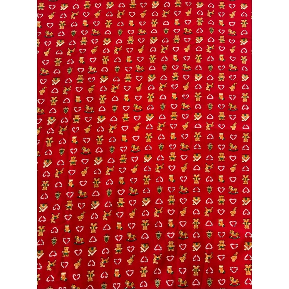 Vintage Christmas Red Gingerbread Toys Hearts Cotton Fabric 108"L x 41"W 3 Yards